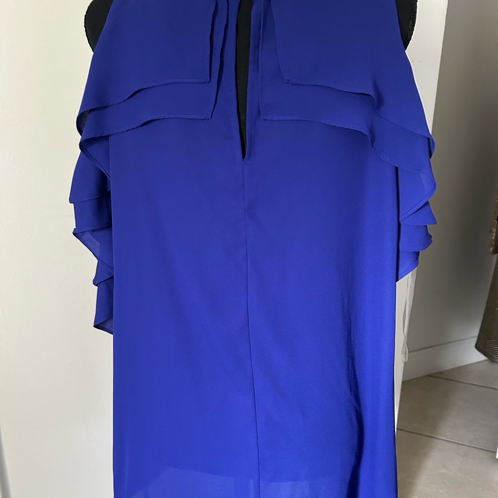 BOLD elements Blue Ruffled Flutter Sleeve Blouse - Picture 5 of 6